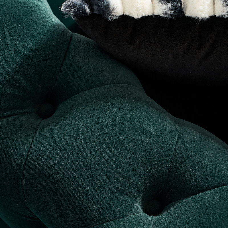 Velvet In , 84.25''W, With Gold Legs And Construction For Reliability 84.25''W Back Side Panels, Metal Fabric, Green, Gold