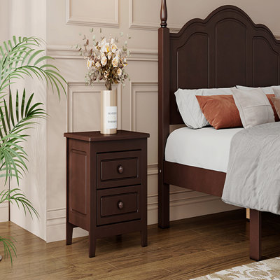 2-Drawer Nightstand  For Bedroom, Mid-Century Retro Retro Bedside Table (Nightstand) with Classic Design,Dark Walnut