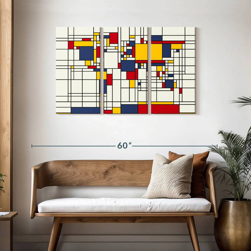 Carte du monde Aliaz style abstrait Mondrian I, H 28 po x l 45 po