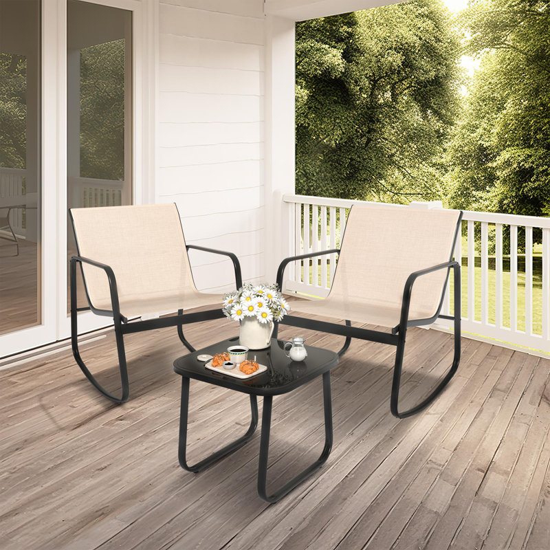 Chante 2-Person Rocking Outdoor Seating Set, Black/Cream