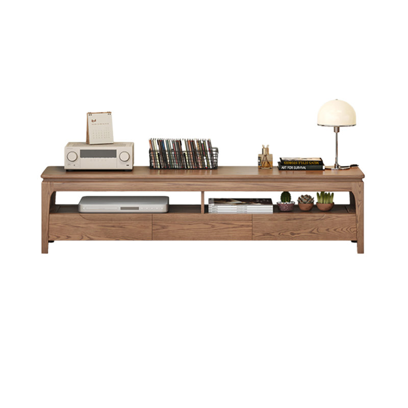 Ash Wood TV Stand with Open Shelf and 3 Drawers, 17.71”H x 78.74”L x 17.71”W