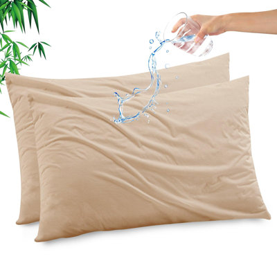 GOGREEN Waterproof Pillow Protectors With Zipper Standard Size, Cooling Bamboo Zippered Pillow Case Protector, Bed Bedbugs Pillow Case Cover Prevent Dust Mites And Allergen (2 Packs, Standard 20"X26")