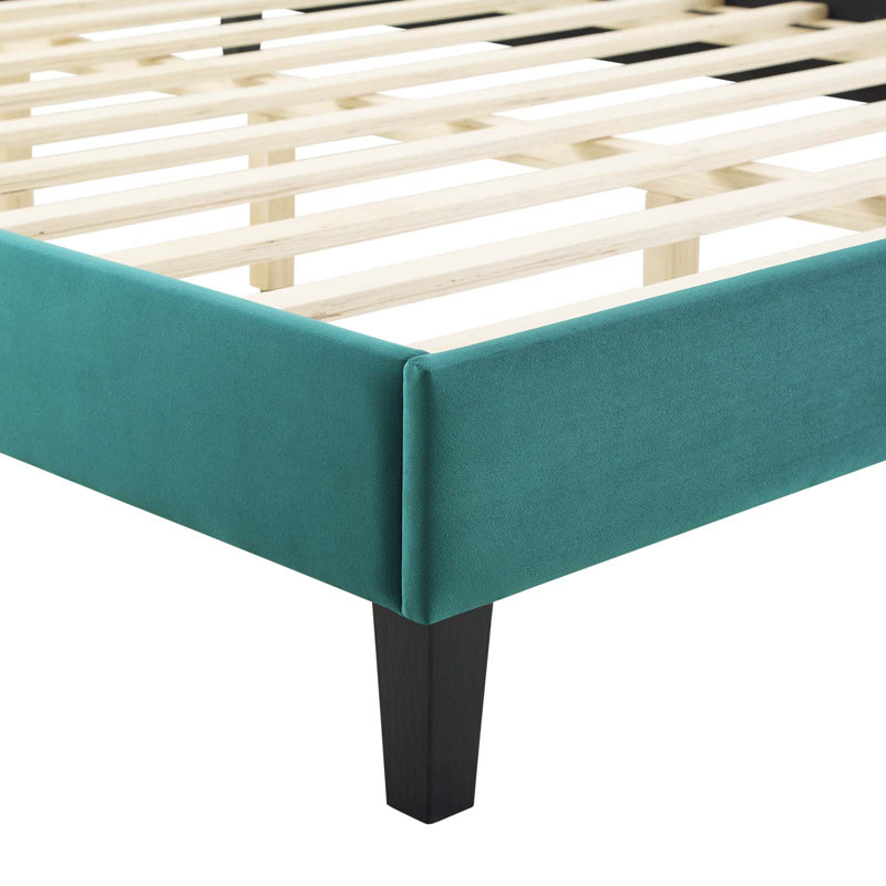 Modway Juniper Channel Tufted Performance Velvet Platform Bed, King, Teal
