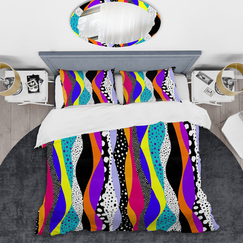 Multicolor Poly Patchwork - Abstract Duvet Cover Set - Microfiber Polyester, King Duvet Cover + 2 King Shams