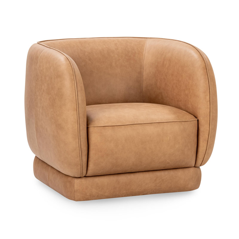 Rinner Leather Swivel Club Chair, Heritage Tan Genuine Leather