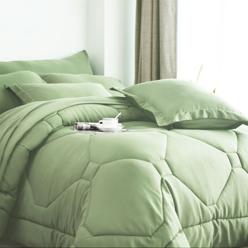 8 PCS Modern Comforter Set with Sheets All Season Bed in a Bag, King Comforter + 7 Additional Pieces, Sage