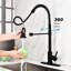 Robinet de cuisine extractible, noir mat, acier inoxydable, buse rotative à 360 ° pour un débit d'eau amélioré, de la corrosion et de la rouille, robinet noir à contrôle de température avec poignée rétractable