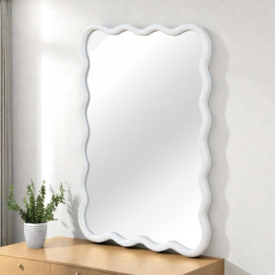 30"x40" Wavy Rectangle Solid Wood Frame Decorative Mirror for Home