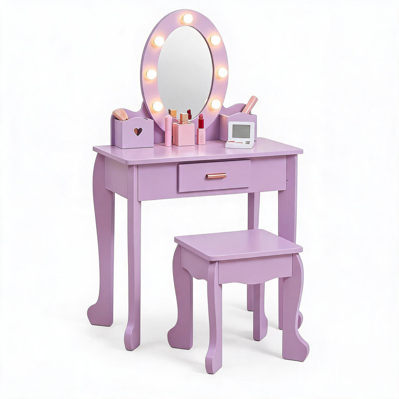 Ensemble de coiffeuse pour enfants avec miroir et tabouret, bureau de coiffeuse éclairé à DEL pour filles, ensemble de jeu de coiffeuse princesse, cadeau d'anniversaire pour tout-petits