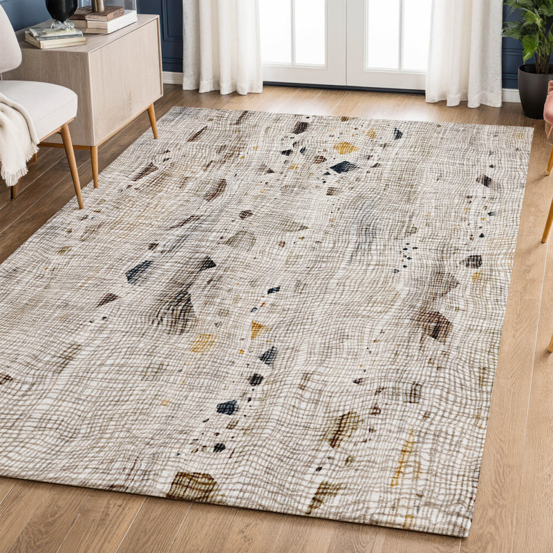 Premium Machine Washable Mayfield AMF2092 Abstract Rug, Linen, 9' x 12'