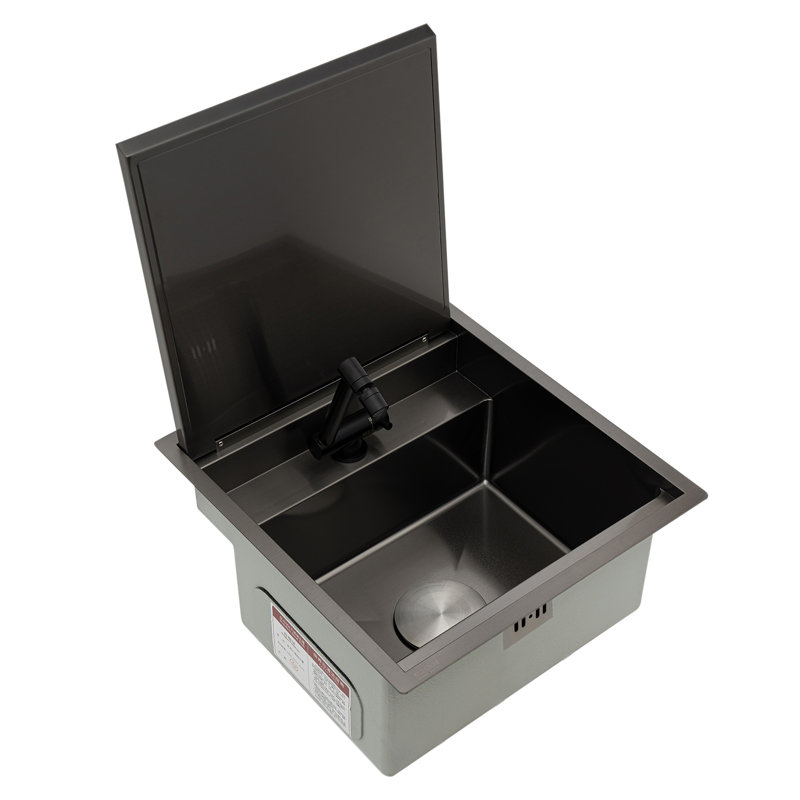 16.9'' L Single Bowl Stainless Steel Kitchen Sink, Black