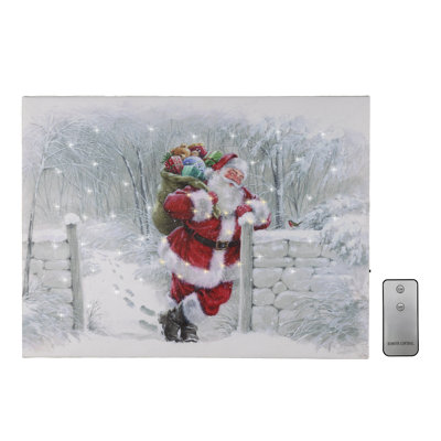 Battery-Operated Lighted Wall Art - Snowy Santa