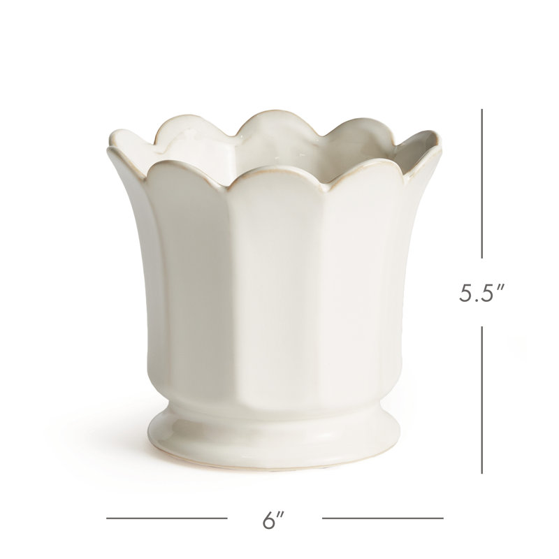 Conservatory Footed Ceramic Pot Planter, 5.51" H x 6.1" W x 6.1" D, White