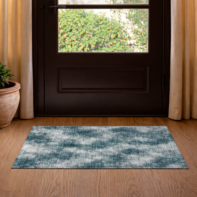Tapis abstrait lavable à la machine de qualité supérieure Mayfield AMF2424, 2 pi 6 po x 3 pi 10 po, Turquoise