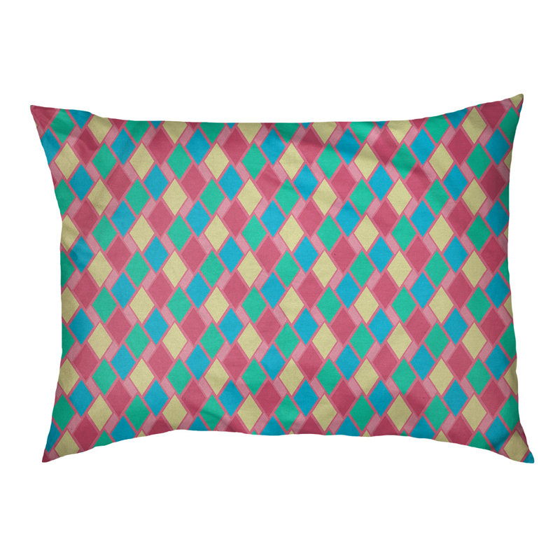 Coussin de diamants rétro Byrge, Très grand (l 52 po x P 42 po x H 17 po), Rose / bleu / jaune