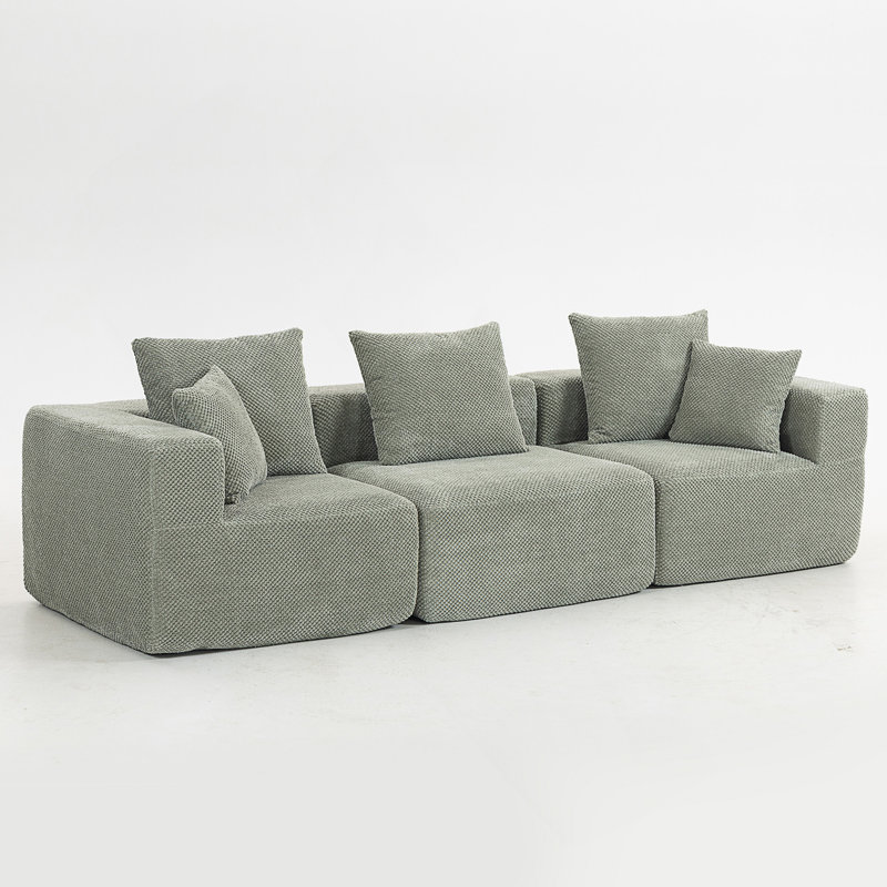 111" W × 37" D × 23.6" H Modular 3-Seat Sectional Sofa, All-Foam Deep-Seat Couch With Plush Textured Chenille, Green Fabric