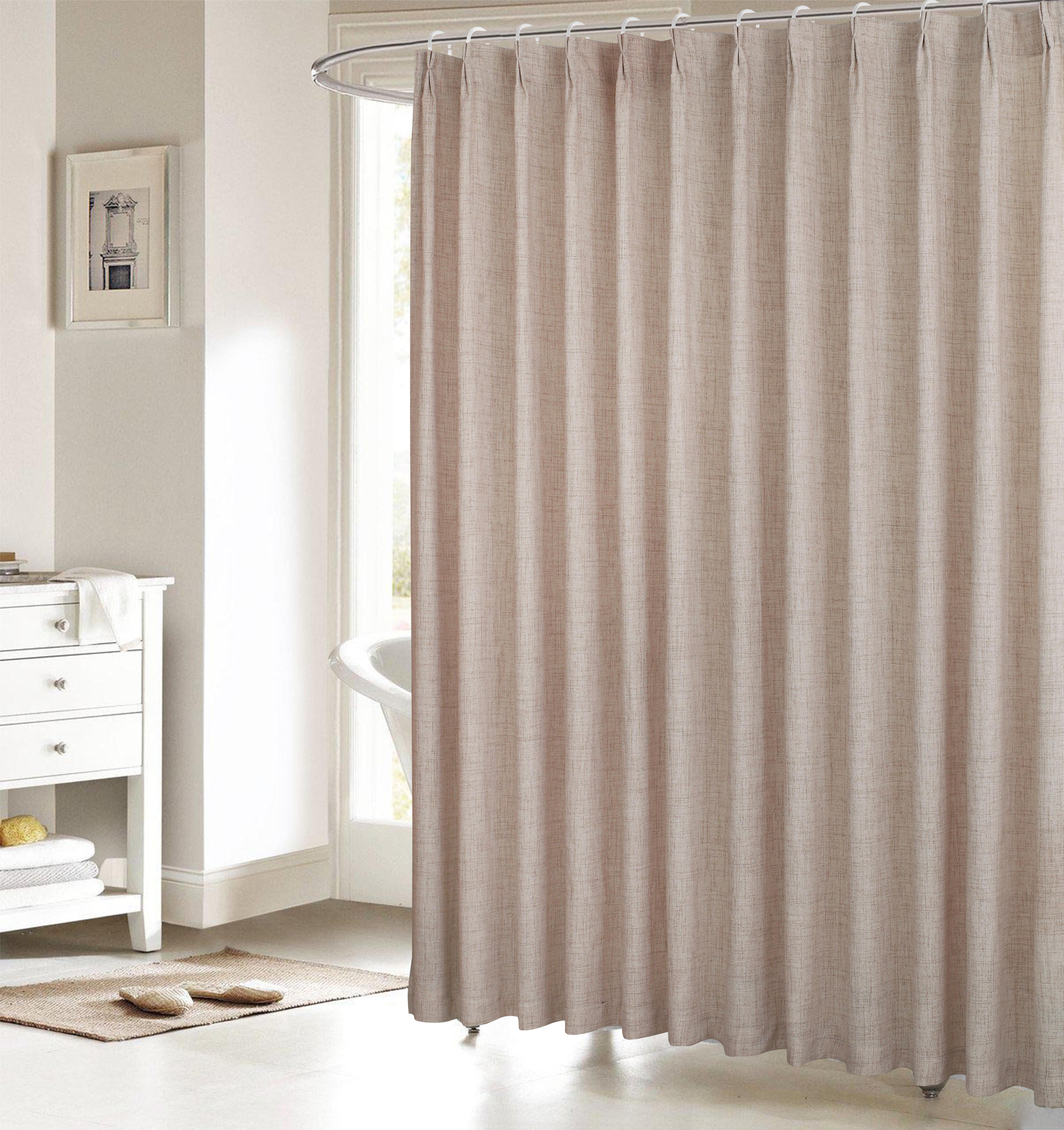 Ebern Designs Linen Pinch Pleated Shower Curtain, 72 Inch Wide, Fabric Bathroom Curtain With Memory Shape, Modern Neutral Solid Color, Machine Washable Privacy Cloth Curtain For All Season Use | Wayfa...