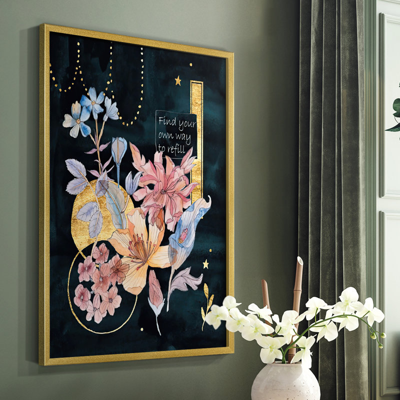 Moonlight Flowers II, reproduction encadrée - bois massif, Or, H 20 po x l 16 po