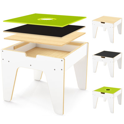 Table et 2 chaises pour tout-petits, table d'activités 4 en 1 avec rangement, table de jeu en bois, bureau d'apprentissage pour les enfants de 3 à 8 ans, jeu de construction, table sensorielle