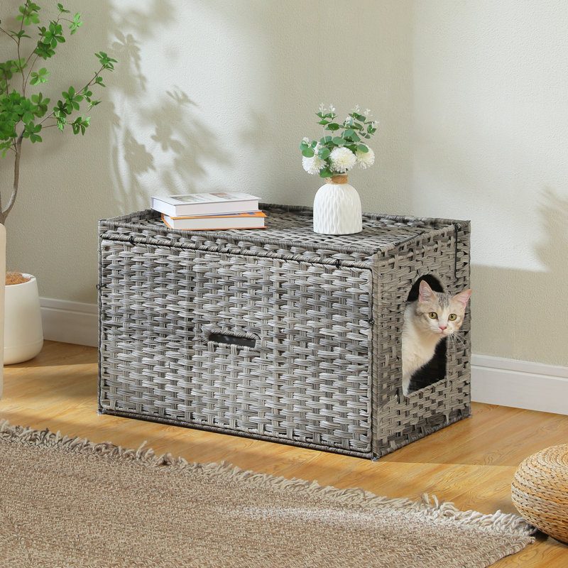 19.7" Rattan Cat Litter Cabinet , Gray