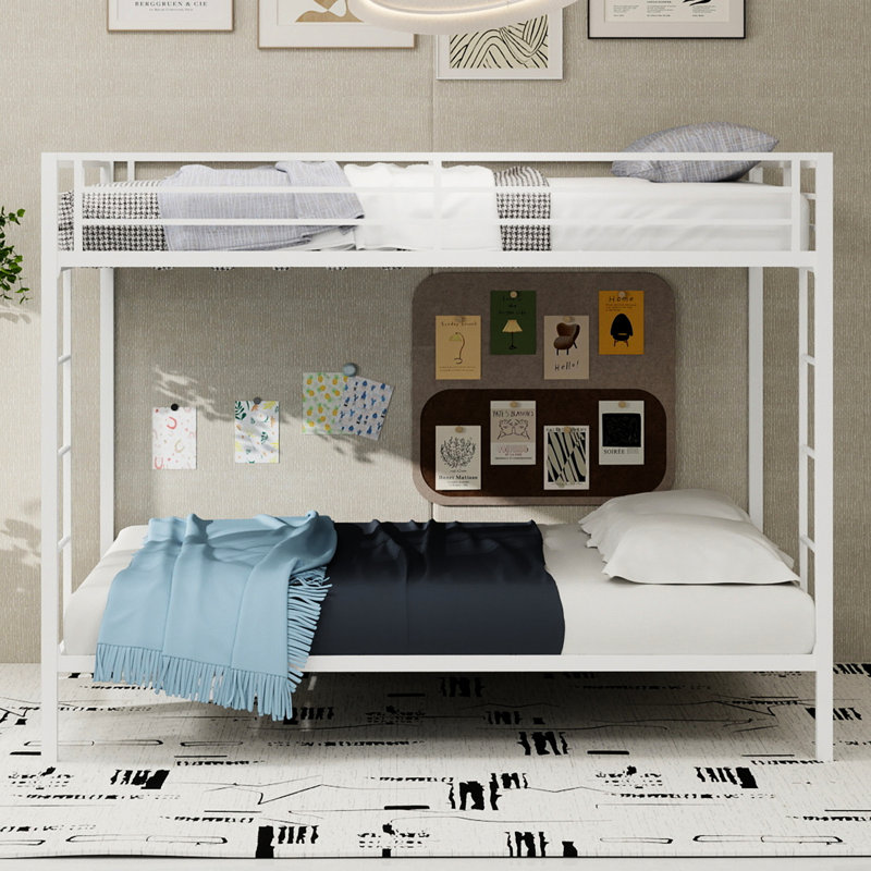 Lit superposé carré en fer carré avec deux lits doubles, structure, résiste à l'usure, économise de l'espace au sol, blanc et blanc de 137 cm x 190 cm, lit multifonctionnel, espace de couchage, structure robuste, chambres partagées
