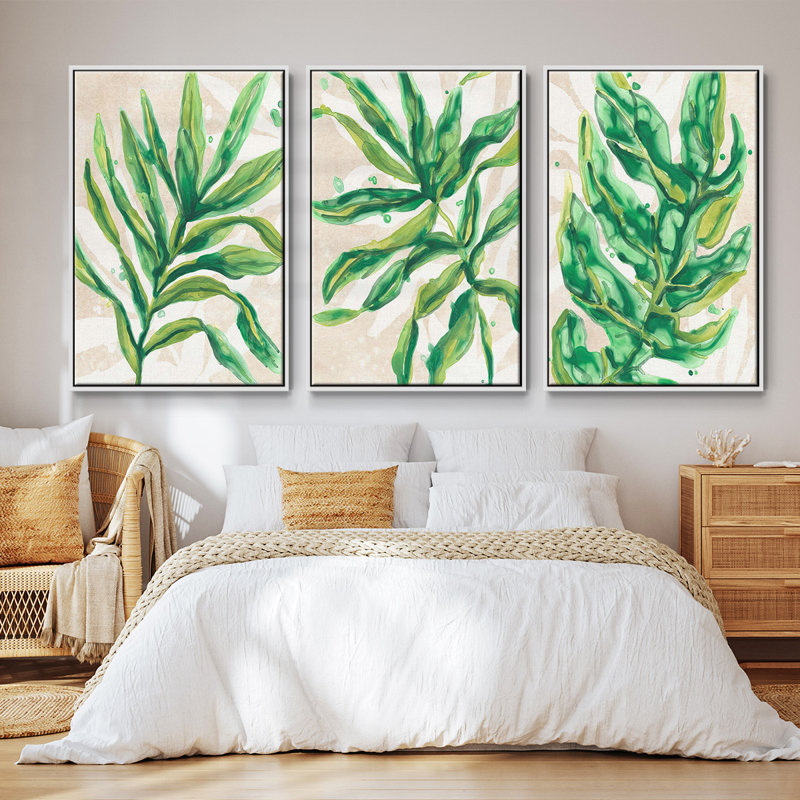 Parchment Palms I - Ensemble de 3 cadres flottants sur toile, Blanc, H 36 po x l 72 po