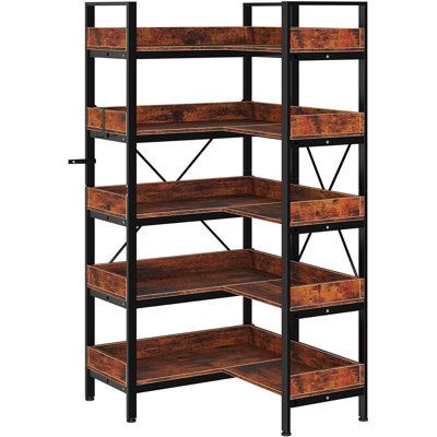 5-Tier Industrial Bookshelf, Reversible L-Shaped Corner Bookcase with Open Shelves, 65" Wood & Metal Storage Shelf by 17 Stories