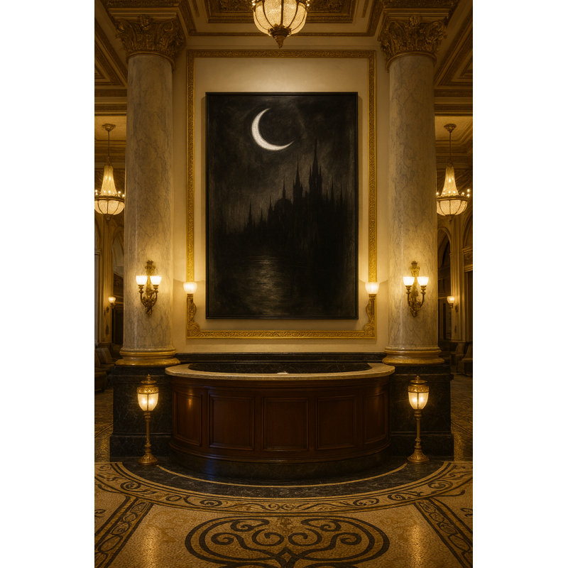 Nocturne Dominion Framed Canvas Wall Art by Kasian Art Studio - Brown Frame, Black