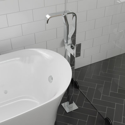 Robinet de baignoire mélangeur monocommande à fixation au plancher avec douche à main