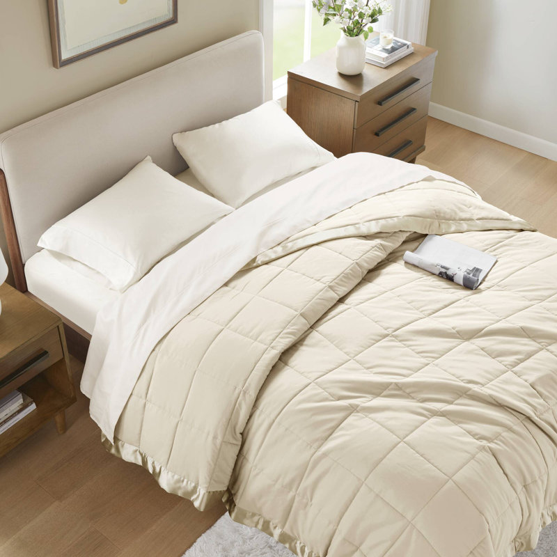 Lightweight Down Alternative Blanket with Satin Trim, Twin, Cream