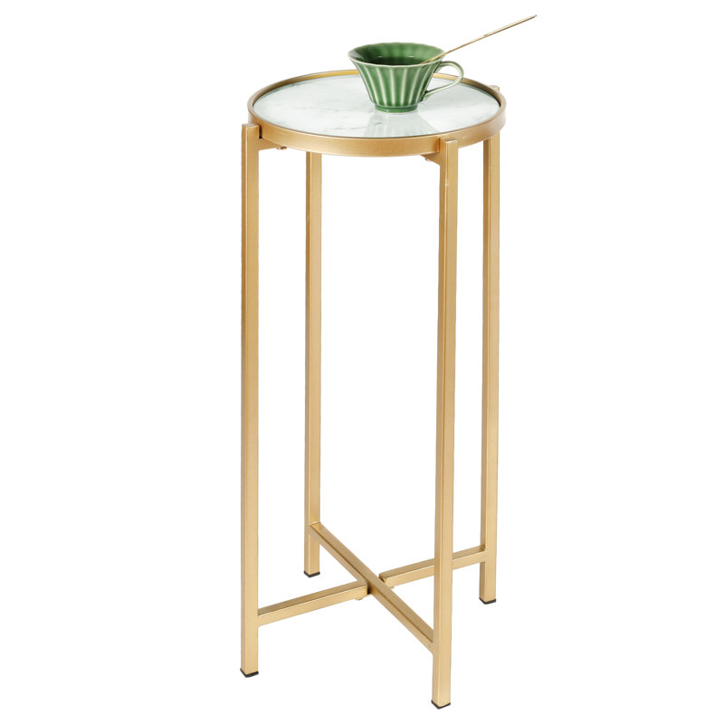 Small Round Gold Marble Side Table with Metal Frame