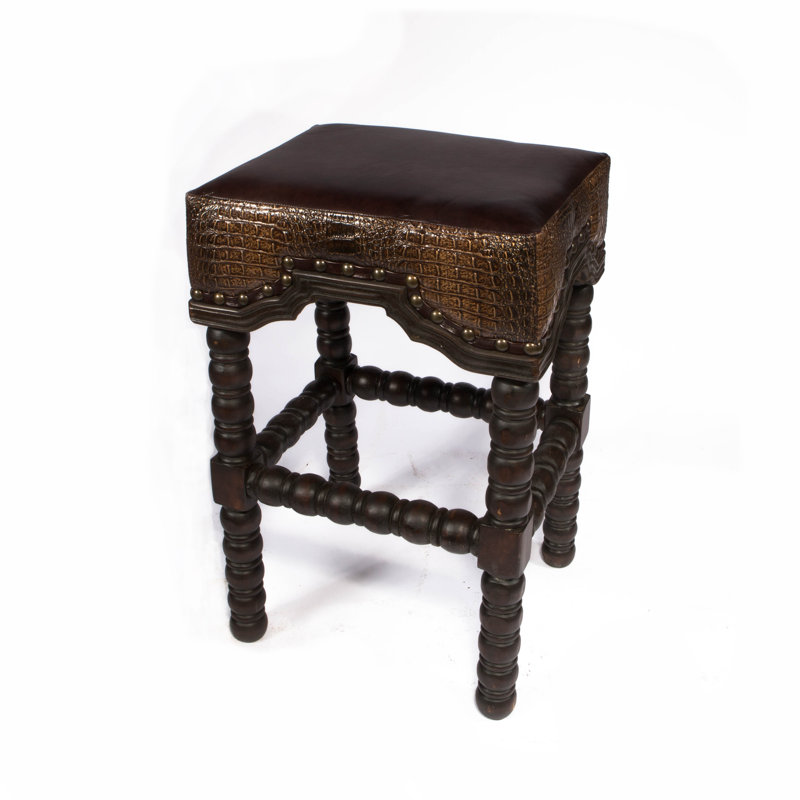 Marlo Upholstered Bar Stool with Solid Wood Frame, Brown Croc, Bar Stool (31" Seat Height)