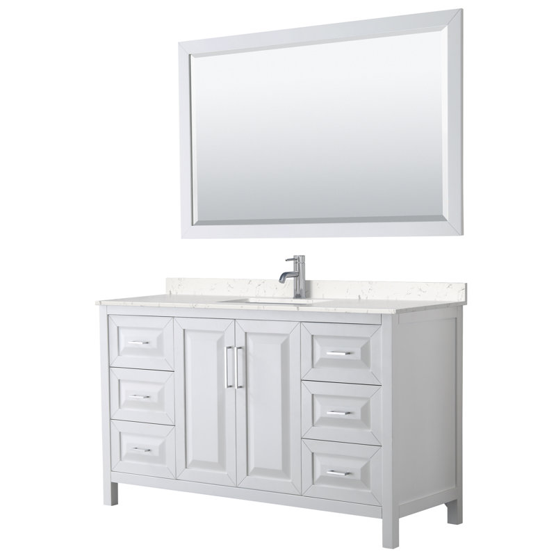 Daria 60'' W Single Vanity, White, Carrara Cultured Marble, Brushed Gold