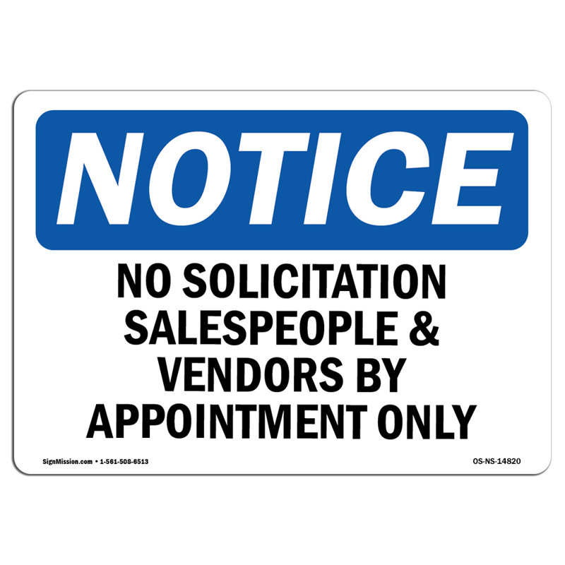 «No Solicitation Vendors and Vendors By Aluminium Sign» 10 po x 7 po