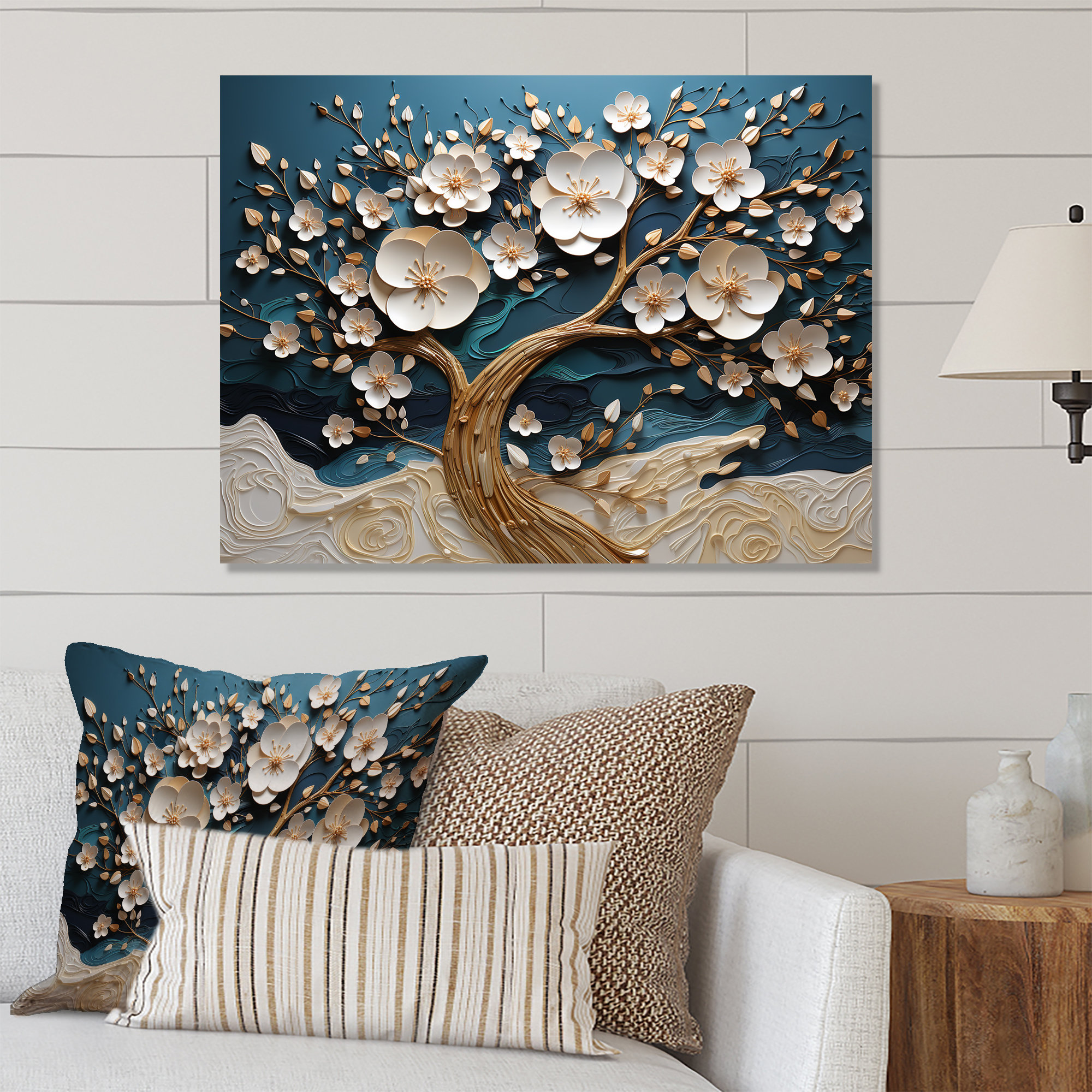 Lark Manor™ Blue And White Orchid Tree Golden Of Branches I - Tree ...