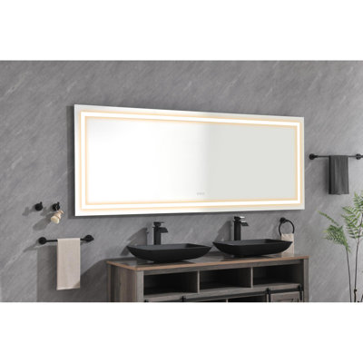 96" X 36" LED Bathroom Mirror With Front And Backlight, Wall Mounted Vanity Mirror, Anti-Fog, Memory, 3 Colours, Stepless Dimmable