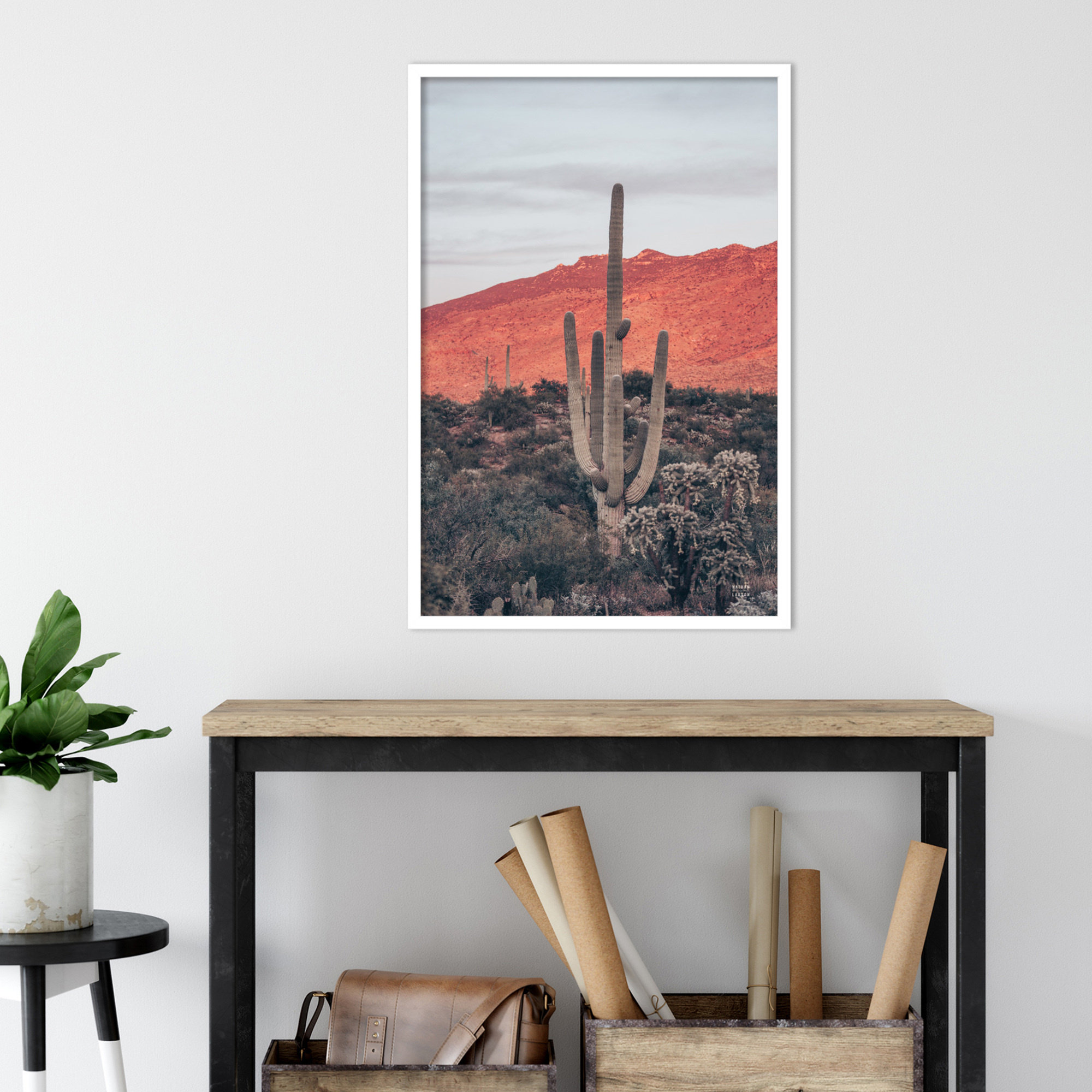 Sunsets And Saguaros by Nathan Larson, White, 33" H x 23" W x 1" D