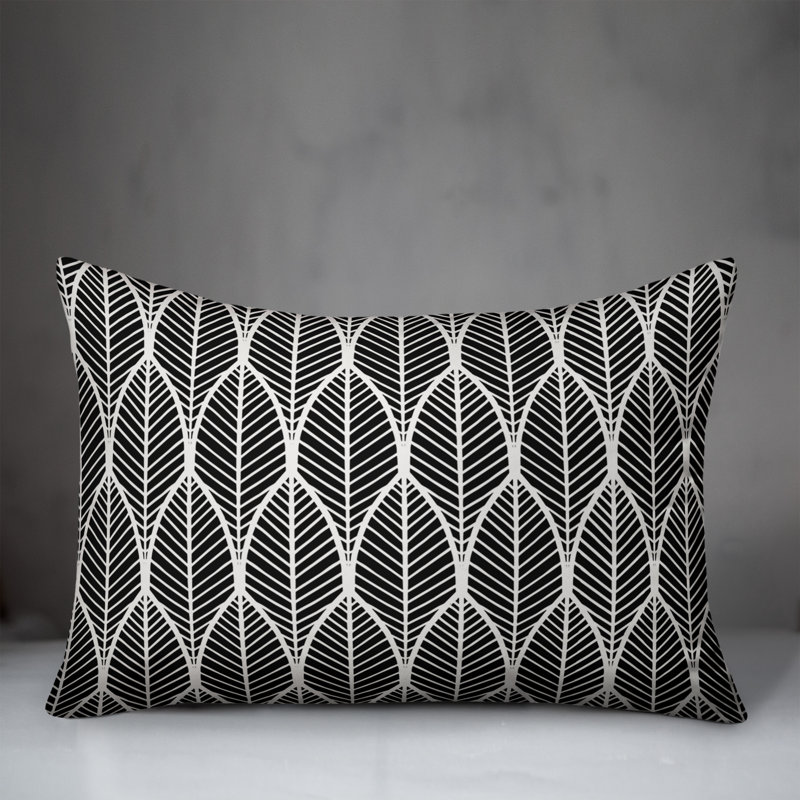 Geometric Outdoor Reversible Throw Pillow, 18"H x 25"W, Black