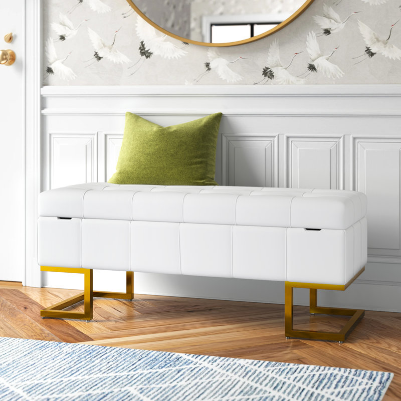 Freea Velvet Upholstered Storage Bench, White