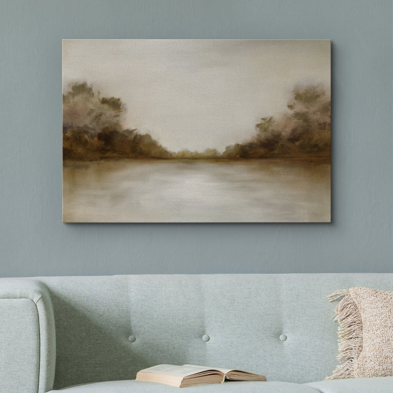 Tranquil River Scene, impression sur toile - décor de paysage impressionniste de ton chaud pour bureau ou bureau