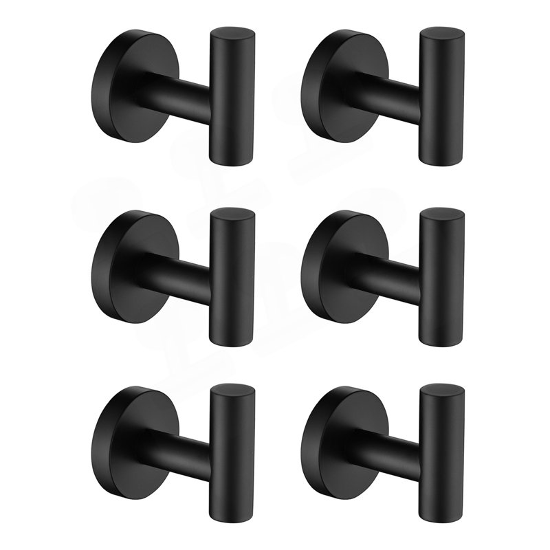 6 Pack Bathroom Towel Hooks Coat Hooks Shower Kitchen Wall Hooks, Matte Black