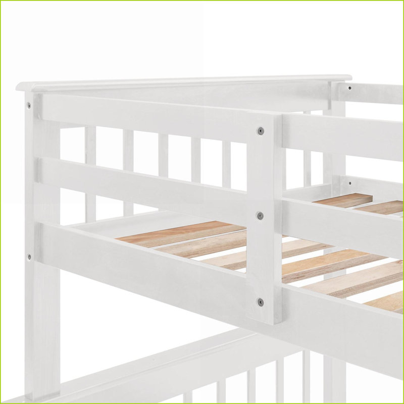 Lit superposé simple au-dessus d'un lit double avec rangement pour escalier et amp; Tiroir - Bois de pin massif, sans sommier, blanc pour chambre à coucher / dortoir