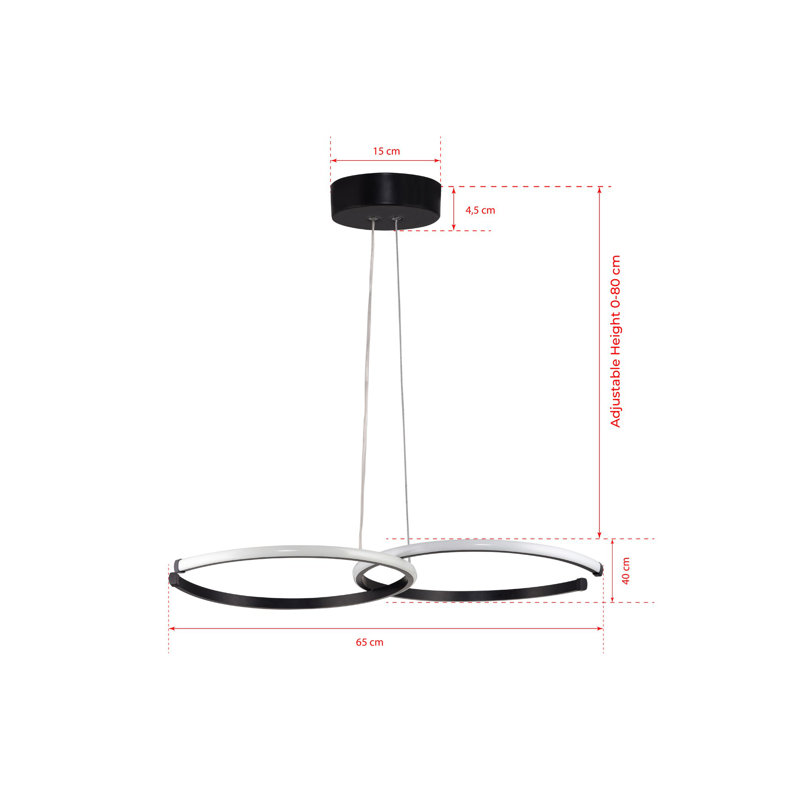 Lustre réglable élégant, structure en aluminium noir, 25,6 po x 15,7 po x 0,8 po | Douille DEL 4000K (40-60W) | Hauteur réglable (0 à 31,5 pouces) | Luminaire moderne pour le décor du salon et de la salle à manger