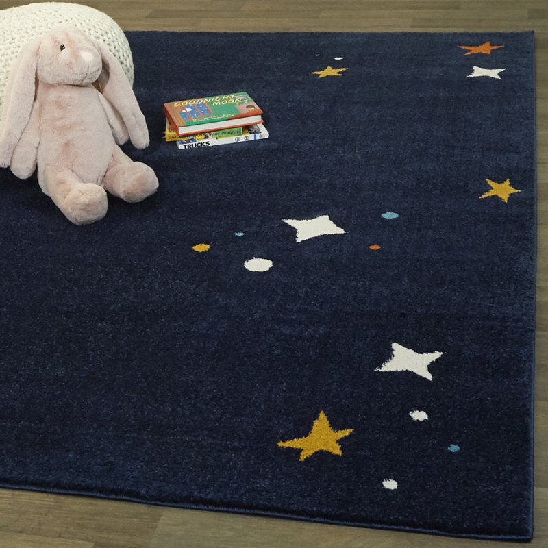 Roder Navy Blue/Yellow/Orange Rug, Rectangle 3'11" x 5'7"