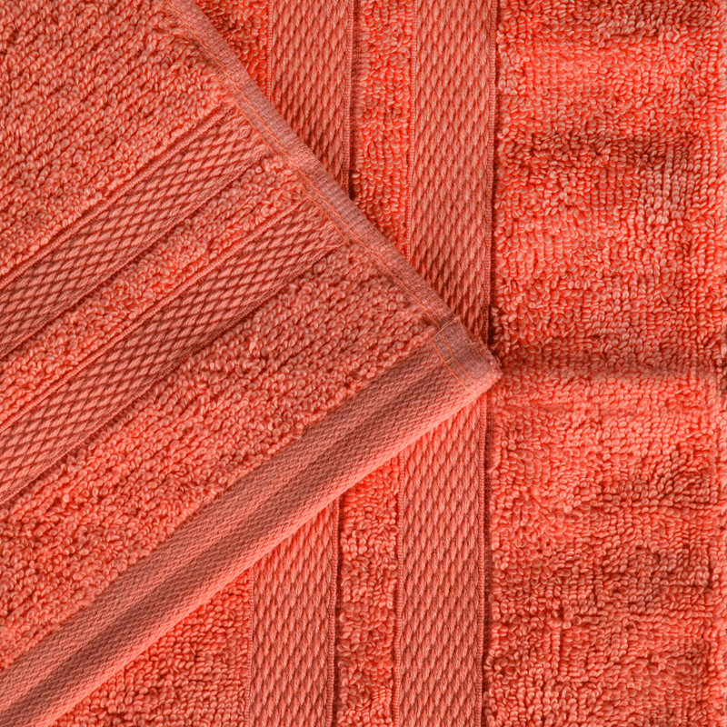Serviette de bain ultra-douce en coton uni double ligne Dobby, Mandarine