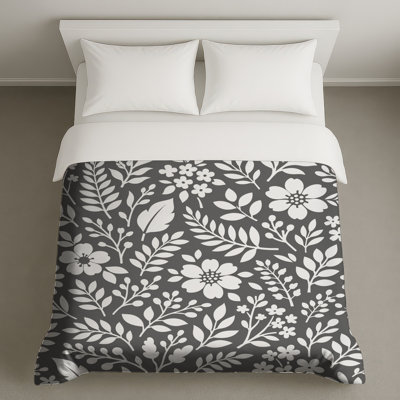 Housses de couette à motif floral gris