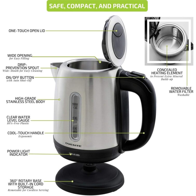 OVENTE 7-Cups BPA-Free Corded Electric Kettle with Auto Shut Off