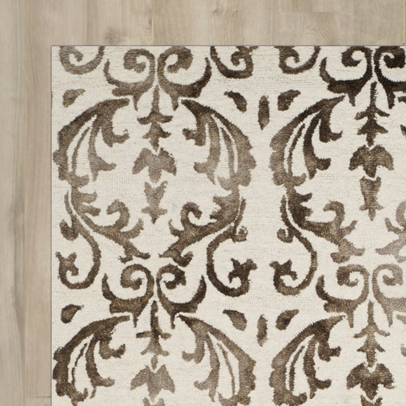 Tapis en laine / coton touffeté à la main Berman ivoire / chocolat, Rectangle 3 pi x 5 pi
