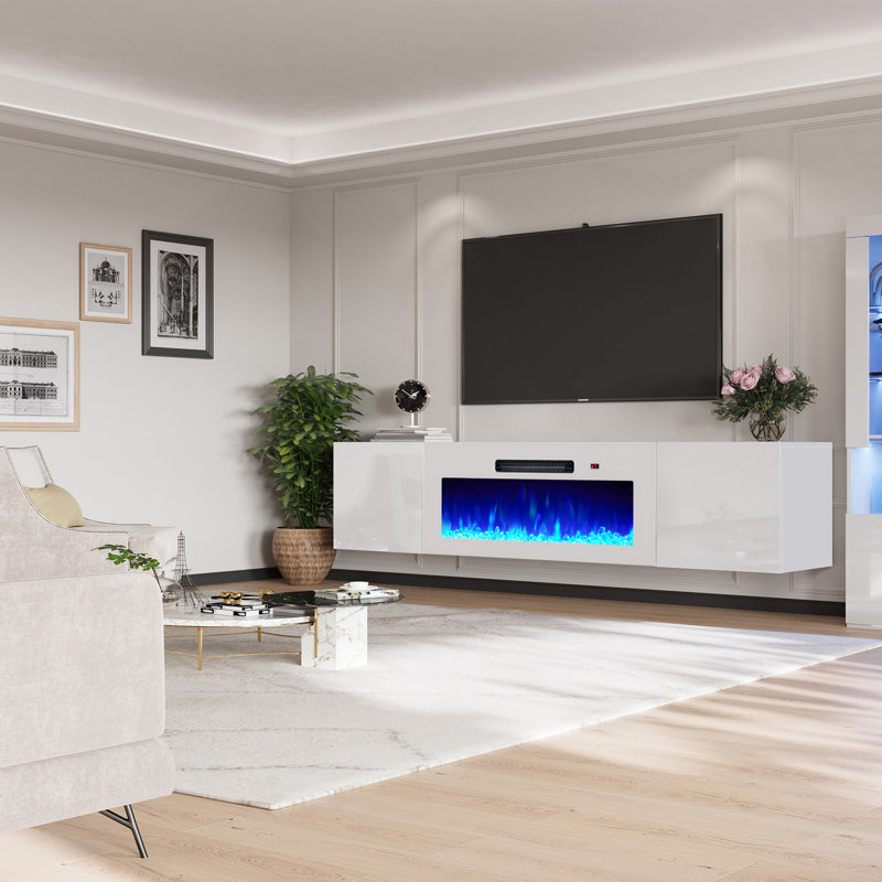 Meuble télé Bhhatu Highgloss, Entièrement blanche, 80"