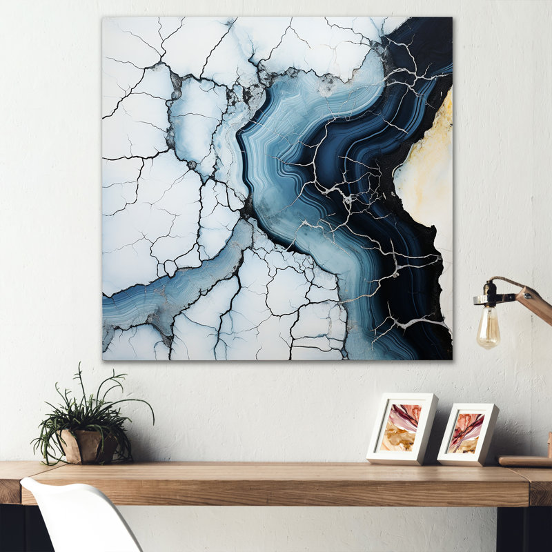 «Blue Stone Geode Minimalisme II», art mural pierre spirituelle, H 16 po x l 16 po x P 1 po, Toile tendue